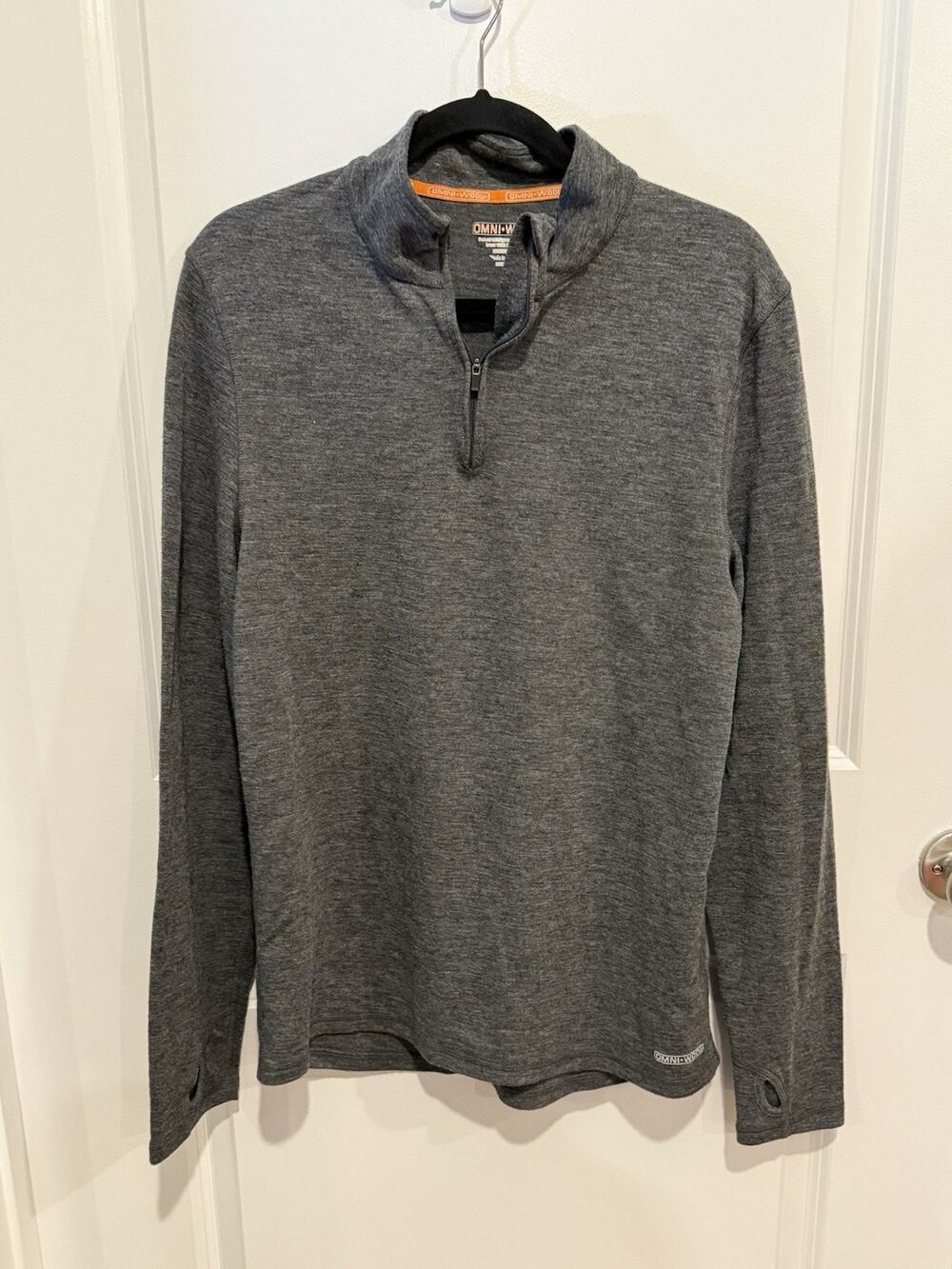 Omni-Wool Mens Sz Large 1/4 Zip Pullover Gray Wool Blend Baselayer Thumbholes